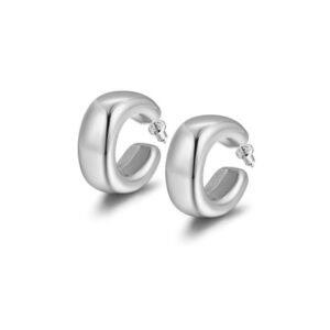 Stainless Steel Silver Puff Hoop Earrings